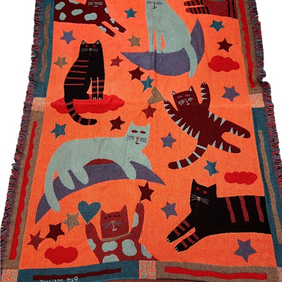Goodwin Weavers Signed Pat Meyers Cotton Cat Fringe Throw Blanket - Picture 8 of 9